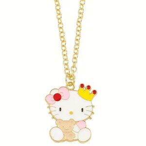 Princess Hello Kitty Necklace, Hello Kitty In Crown With Teddy Bear Necklace